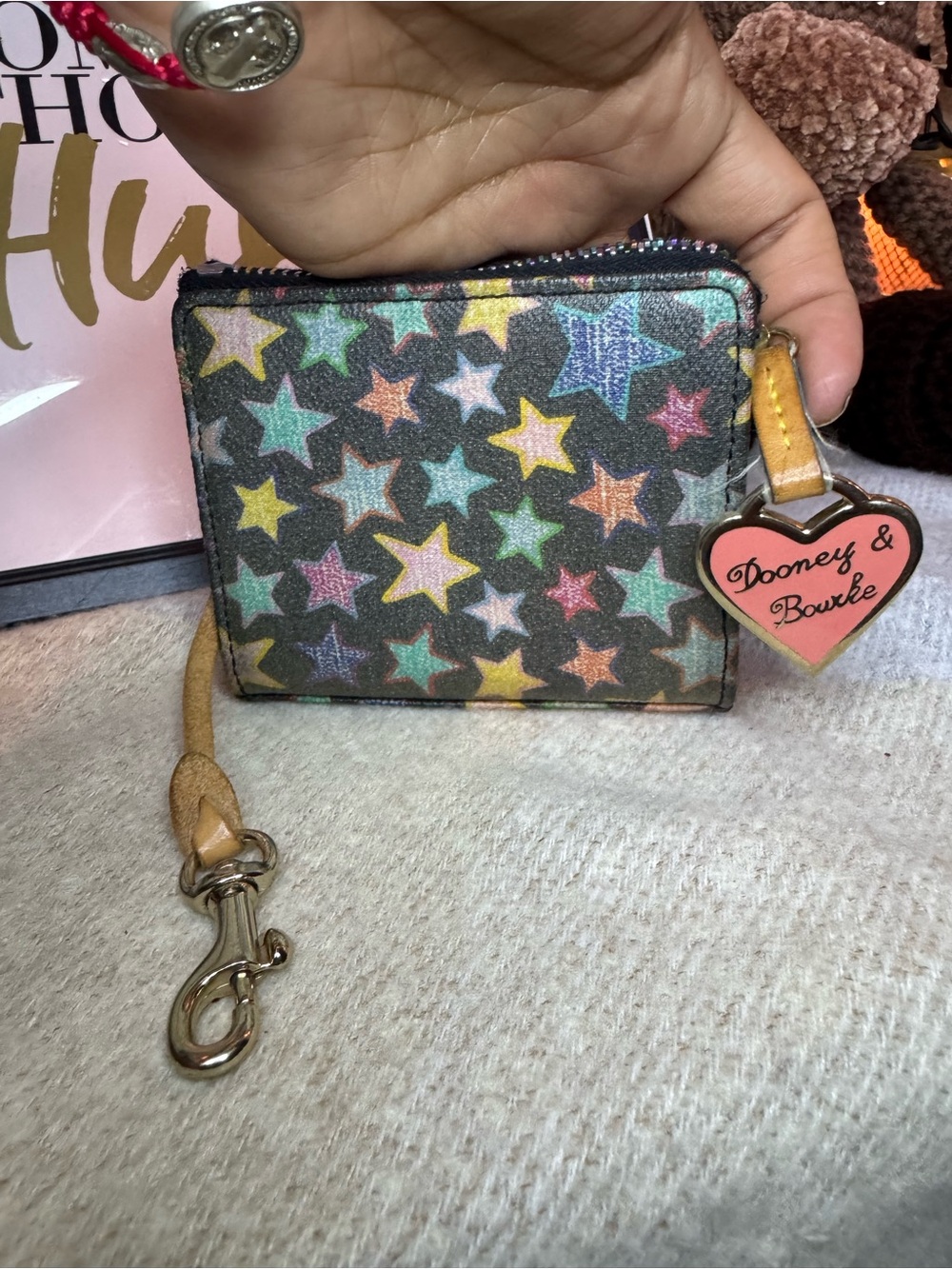 Dooney & Bourke Multicolor Star Print Card Case with Heart Charm
